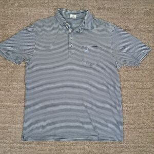 Johnnie O Polo Shirt Mens Medium Blue Hangin Out Stripe Pocket Stretch Casual